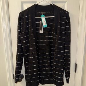 Black Cardigan with White Stripes